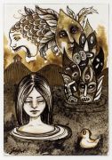 Small Brown Drawing (Girl in Water) - 2017, Ink and pencil on paper, 26x18 cm Small Brown Drawing (Girl in Water) - 2017, Ink and pencil on paper, 26x18 cm