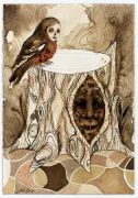 Small Brown Drawing (Tree Stump and Bird) - 2017, Ink and pencil on paper, 26x18 cm Small Brown Drawing (Tree Stump and Bird) - 2017, Ink and pencil on paper, 26x18 cm