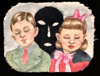 Boy, Girl and Shadow - 32x41,5 cm, Akvarel og tusch på japanpapir, 2019 Boy, Girl and Shadow - 32x41,5 cm, Akvarel og tusch på japanpapir, 2019