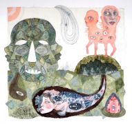 Landscape 2 - 105x115 cm, Akvarel, tusch og sytråd på japanpapir. 2019 Landscape 2 - 105x115 cm, Akvarel, tusch og sytråd på japanpapir. 2019
