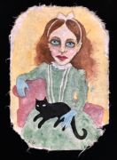Unknown Girl with cat - 30,5x21 cm, Akvarel og tusch på japanpapir, 2019 Unknown Girl with cat - 30,5x21 cm, Akvarel og tusch på japanpapir, 2019