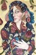 Bird Whisperer - 2020, 100x66 cm, syet collage: Akvarel og sytråd på japanpapir
