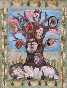 Family Tree - 2021, 115x87 cm., Syet papircollage: akvarel, tusch, sytråd, yume papir.