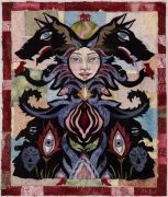 Bæst. 2025. 76 x 55 cm (papirmål). Akvarel, tusch og sytråd på japansk bambuspapir. Specialramme - Bæst. 2025. 76 x 55 cm (papirmål). Akvarel, tusch og sytråd på japansk bambuspapir. Specialramme -