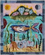 Havblik. 2025. 76 x 55 cm (papirmål). Akvarel, tusch og sytråd på japansk bambuspapir. Specialramme - Havblik. 2025. 76 x 55 cm (papirmål). Akvarel, tusch og sytråd på japansk bambuspapir. Specialramme -