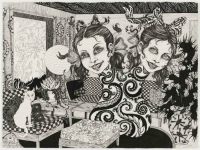 Visitors - 57x76 cm. Felt-tip pen on paper. Visitors - 57x76 cm. Felt-tip pen on paper.