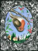 European Robin - 2011, akvarel og filtpen på papir, 38 x 30 cm.