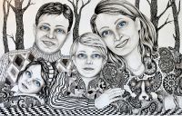 Family - _ 2014, 115 x 178 cm., tush, akvarel og blyant på papir.
Family - _ 2014, 115 x 178 cm., tush, akvarel og blyant på papir.